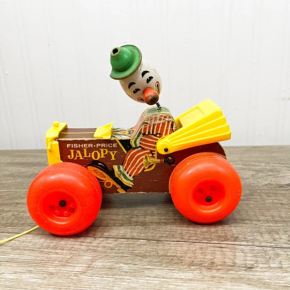 Vintage Fisher-Price Jalopy Pull Toy - Bobble Head Clown